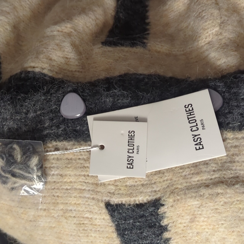 Easy Clothes Paris Cream & Heather Grey Laly  Cardigan NWT Size Small - Picture 5 of 7